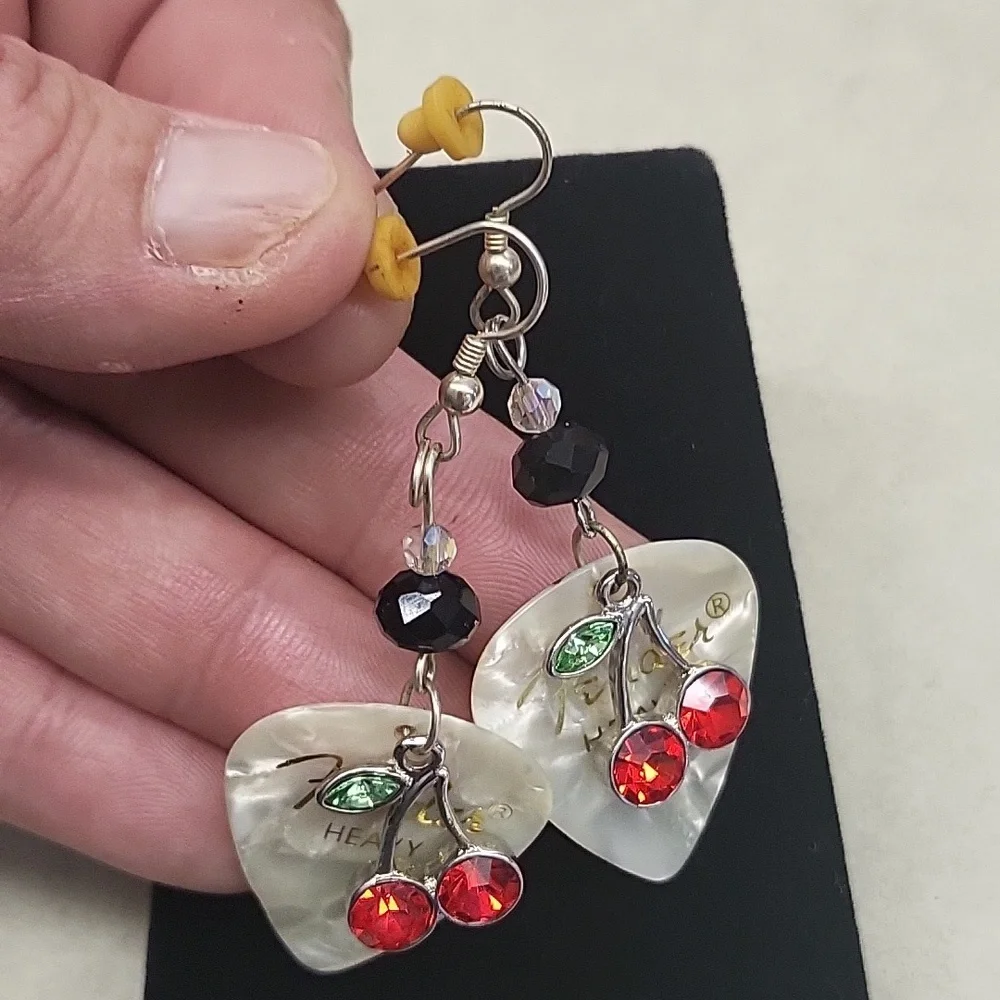 Fender Cherry Earrings 18k Gold Plated Nickel Free - Picture 4 of 4